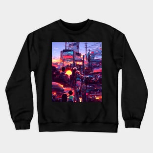 Walking By The Dreamy Anime Sunset Crewneck Sweatshirt